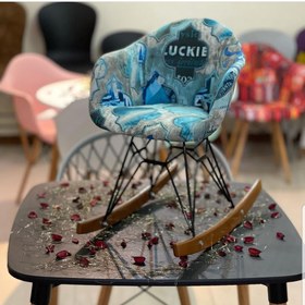 تصویر صندلی کودک مدل راک پارچه ای دسته دار - آبی نفتی 