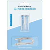 تصویر پاورلوژی، باتری نیم قلمی قابل شارژ، بسته ۲ عددی، USB-C - سفید/آبی Powerology Type-c Rechargeable Battery Battery 1200mWh