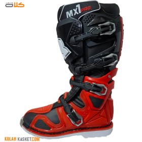 تصویر بوت موتور سواری لولا دار مدل MX1pro تایگر رنگ قرمز Hinged motorcycle boots, MX1pro Tiger, red color