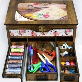 تصویر جعبه خیاطی طرح چوبی مدل ۴۱۸ کشویی 