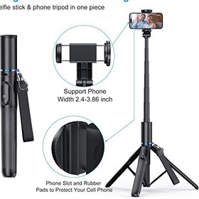 تصویر سه پایه موبایل Selfie Stick، سه پایه تلفن قابل ارتقا همه در یک تلفن همراه با کنترل از راه دور بی سیم، پایه سه پایه 60 اینچی سازگار با همه تلفن های همراه برای سلفی/ضبط فیلم/عکس/استریم زنده/ولوگ - ارسال 20 روز کاری 