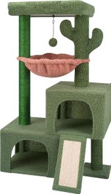 تصویر اسکرچر، لانه و درخت گربه مدل کاکتوس برند ایران کت رنگ سبز Cactus Cat Tree Cat Tower with Twin Cat Condos for Indoor Cats