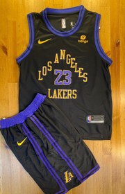 تصویر لباس جدید بسکتبال لیکرز شماره 23 رنگ مشکی بنفش کیفیت +A تایلندی New Lakers basketball jersey number 23, color black, purple, Thai quality +A