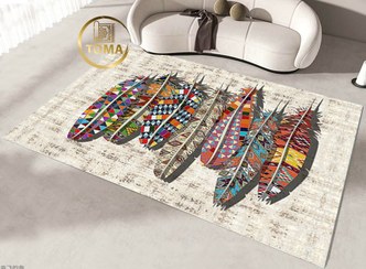 تصویر فرشینه طرح مدرن رنگ روشن با پرهای رنگی سرخپوستی کد h261 modern rug h261