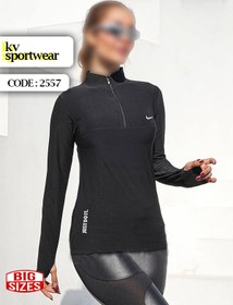 تصویر تیشرت نیم زیپ فینگردار ورزشی زنانه Nike کد 009 Nike womens half zip tshirt with fingers code 009