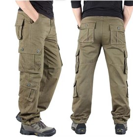 تصویر شلوار کارگو با جزئیات چند جیب به رنگ سبز ارتشی برند loquat Solid Multi Pockets Detail Cargo Pants Army Green