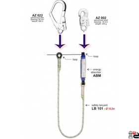 تصویر طناب رابط تک شاخه ضد شوک با دو سر قلاب پروتکت مدل ABM + LB101 