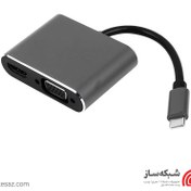 تصویر مبدل Type-C به HDMI و VGA کی نت مدل K-COUC30HV با رزولوشن ۴K 