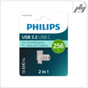 تصویر فلش مموری فیلیپس TYPE C مدل 2in1 ظرفیت 256 گیگابایت PHILIPS Type C 2 in 1 256GB