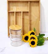 تصویر جا قاشقی و چنگال و ابزار چوبی بامبو کابینتی Bamboo wooden cutlery and tool holder for cabinet