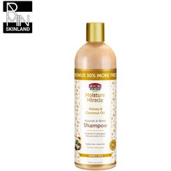 تصویر شامپو مخصوص موهای فر و حالت دار افریکن پراید بدون سولفات حجم 473 میل African Pride MOISTURE MIRACLE HONEY & COCONUT OIL SHAMPOO 473mil