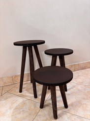 تصویر استند گل و گلدان چوبی سه تایی با صفحه نئوپان 