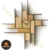 تصویر ساعت چوبی دیواری فانتزی ، مدرن و خاص طرح پازلی موندریان کد 615 