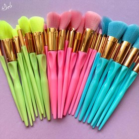 تصویر ست براش آرایشی مدل نئونی مجموعه 10 عددی Neon model makeup brush set, 10 pieces