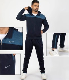 تصویر ست گرمکن شلوار Nike کلاه دار با پارچه غواصی گرم بالا - L / مشکی 