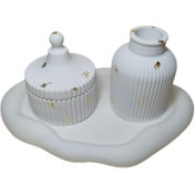 تصویر ست قندان و گلدان بتنی کد18 به همراه سینی 