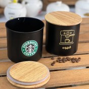 تصویر بانکه فلزی قهوه با درب چوبی 