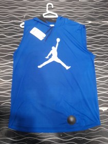 تصویر رکابی ورزشی جردن کلاه دار رنگ ابی و مشکی سایز لارج تا ۲ ایکس 