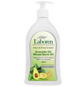 تصویر کرم مرطوب کننده دست و صورت پمپی حاوی روغن آووکادو 500میل لابورن Laboren Hand And Face Cream Avocado And Wheat Germ 500ml