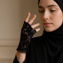 تصویر دستکش زنانه سیلکا مدل نیم انگشت گیپور رنگ مشکی 