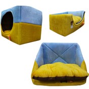 تصویر خرید جای خواب سگ کلبه سه کاره سگ و حیوانات رنگ زرد آبی 