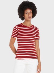 تصویر تی‌شرت راه‌راه یقه گرد برند Tommy Hilfiger Crew Neck Striped T-Shirt