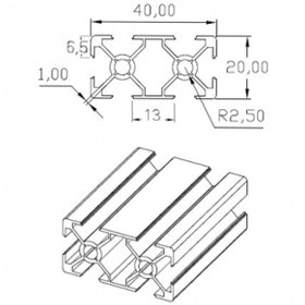 تصویر پروفیل شیاردار آلومینیومی 20*40 سبک شیار 6mm 40x20mm Aluminium Extrusion T-Slot Profile, slot width 6mm, Light