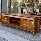تصویر میز تلویزیون چوبی شیک معرق و برنز 