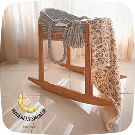 تصویر ست گهواره ی نوزادی برند مه بافت مدل نیمه سایبان با دسته های خرچنگی بلند Meh Baft brand baby crib set, semi-canopy model with long crab handles