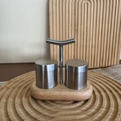 تصویر نمکدان و فلفل پاش دوقلو استیل و بامبو شنگیا 