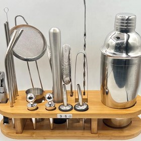 تصویر ست شیکر استیل پایه چوبی 