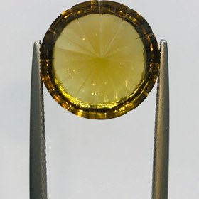 تصویر نگین سیترین طلایی تراش دامله لیزر کات اصل سایز 14*14 