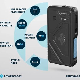 تصویر پاوربانک خورشیدی پاورولوژی مدل PPBCHA76 ظرفیت 20000 میلی آمپر ساعت Powerology Solar PPBCHA76 20000mAh  Power Bank