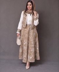 تصویر ست مجلسی زمرد سه تکه جنس لنین سایز ۳۸ تا ۴۶ 