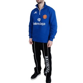 تصویر دورس مردانه آبی نیم زیپ طرح منچستر یونایتد Men's blue half-zip Manchester United design