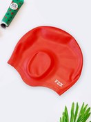 تصویر کلاه شنا برای موهای بلند زنان مدل گوشی دار سیلیکونی ضد آب و ضد کلر فوکس ( Fox ) قرمز 