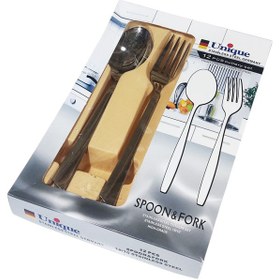 تصویر قاشق و چنگال غذاخوری یونیک مدل ماینس نگیر unique dining spoons and forks mayns model