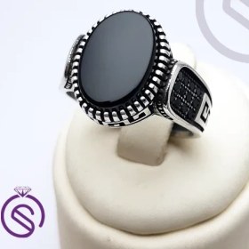 تصویر انگشتر نقره عقیق سیاه مردانه مدل رامتین کد 62426 Silver ring with black onyx for men, Ramtin model