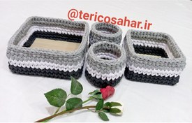 تصویر سبد نظم دهنده لوازم آرایش تریکو مدل گندمی مجموعه ۴ عددی 