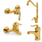 تصویر ست شیرآلات 4 تکه مدل قاجاری طلایی (5 سال گارانتی + ارسال رایگان) 