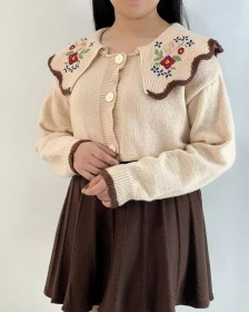 تصویر ژاکت بافت عروسکی یقه گلدوزی کد 5416 