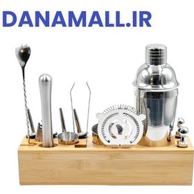 تصویر ست 19 تیکه بار سرد با پایه چوبی Bartender Kit 