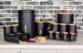 تصویر سرویس آشپزخانه یونیک 16 پارچه مشکی سنباده مدل UN-8005 Unique kitchen service, 16 black sanded fabric, model UN-8005