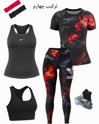 تصویر لباس ورزشی زنانه سایزبزرگ ۴۰ الی ۴۸ | ۶ تکه اقتصادی | نیمتنه، لگ ، کاور تاپ ، تیشرت ، جوراب ، هدبند | - سوم 