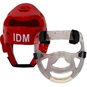 تصویر کلاه تکواندو IDM نقابدار قرمز سایز L 
