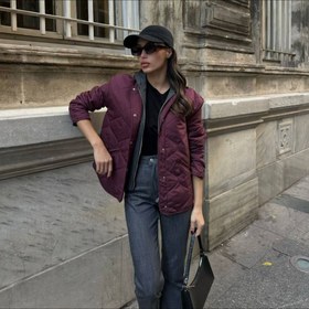 تصویر کاپشن پافر زنانه دو تکه کلاه‌دار ترک زرشکی 