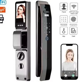 تصویر دستگیره هوشمند تشخیص چهره تویا قفل هوشمند بدنه زینک ضدخش tuya برند Smartlock با مکالمه تصویری از راه دور 