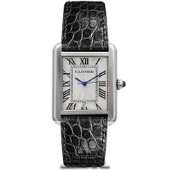تصویر ساعت مچی کارتیه مدل تانک بند چرم مشکی زنانه 