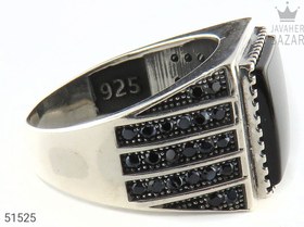 تصویر انگشتر نقره عقیق سیاه مردانه مدل بهمن کد 62459 ا Black agate silver ring for men, Bahman model Black agate silver ring for men, Bahman model