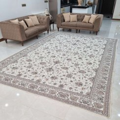 تصویر روفرشی مخمل ابریشم 9 متری طرح افشان - کرم Silk velvet carpet cover 9m, Afshan design